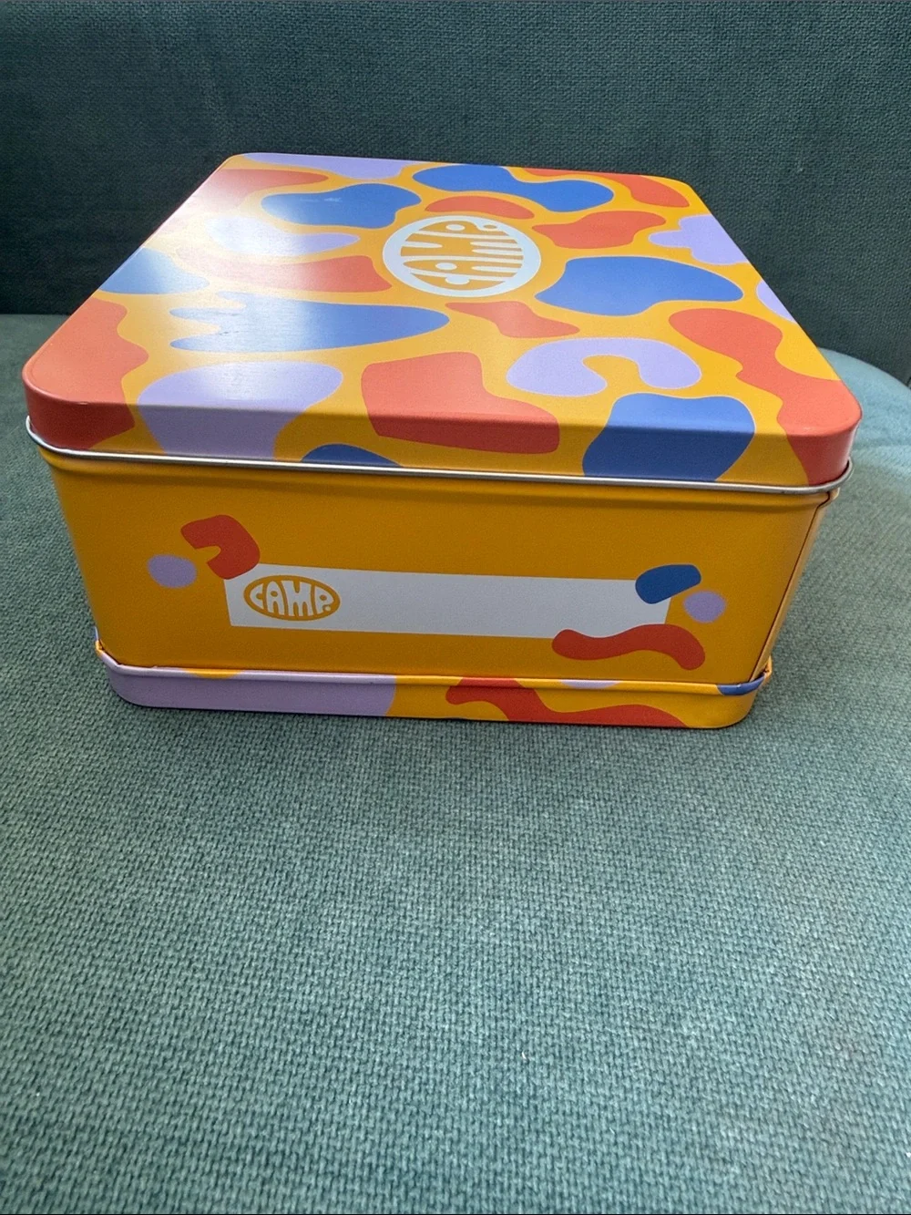 CAMP Brand Yellow Blue and Orange Retro Style Metal Lunchbox